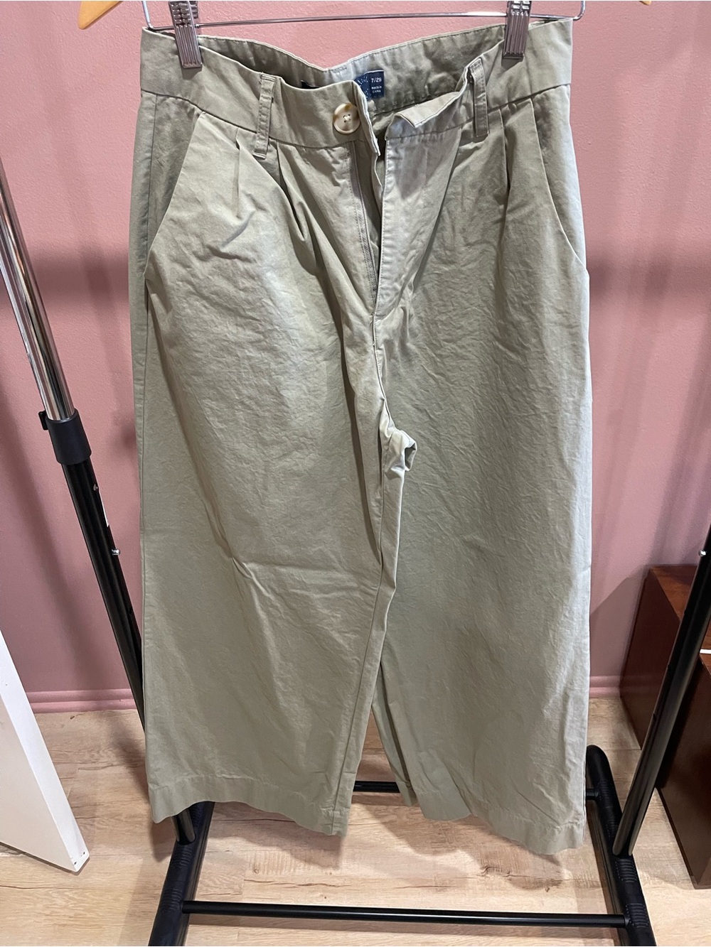 Wide Leg Pleated Trousers in Light Sage Green